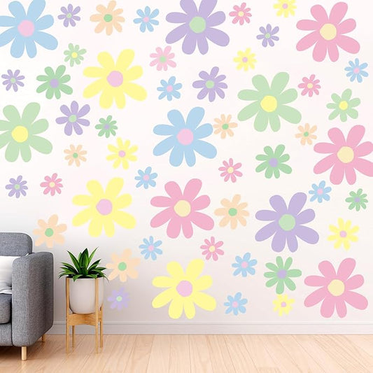 TaoBary 12 Sheet Daisy Wall Sticker Decal Removable Cute Daisy Bedroom Room Decor Flower Wall Sticker Pink White Flower Decal Wallpaper Peel and Stick for Nursery Home(Fresh Color,Attractive Style)