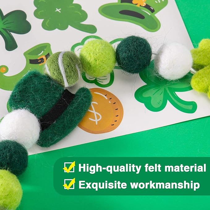 3 Pack Felt St. Patrick's Day Decorations Garland - 6.6 FT Lucky Pom Pom Shamrock Garlands, Green Irish Themed Party Favors for St. Patrick's Day Mantle Home Supplies Decorations