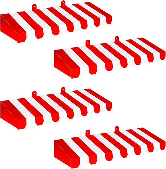 Boao 4 Pack Circus Awning Decoration 3D Stripe Cardboard Awning Carnival Wall Decor Circus Party Favors for Lemonade Stand Bakery Ice Cream Truck Bulletin Board(Red and White,Striped Style)
