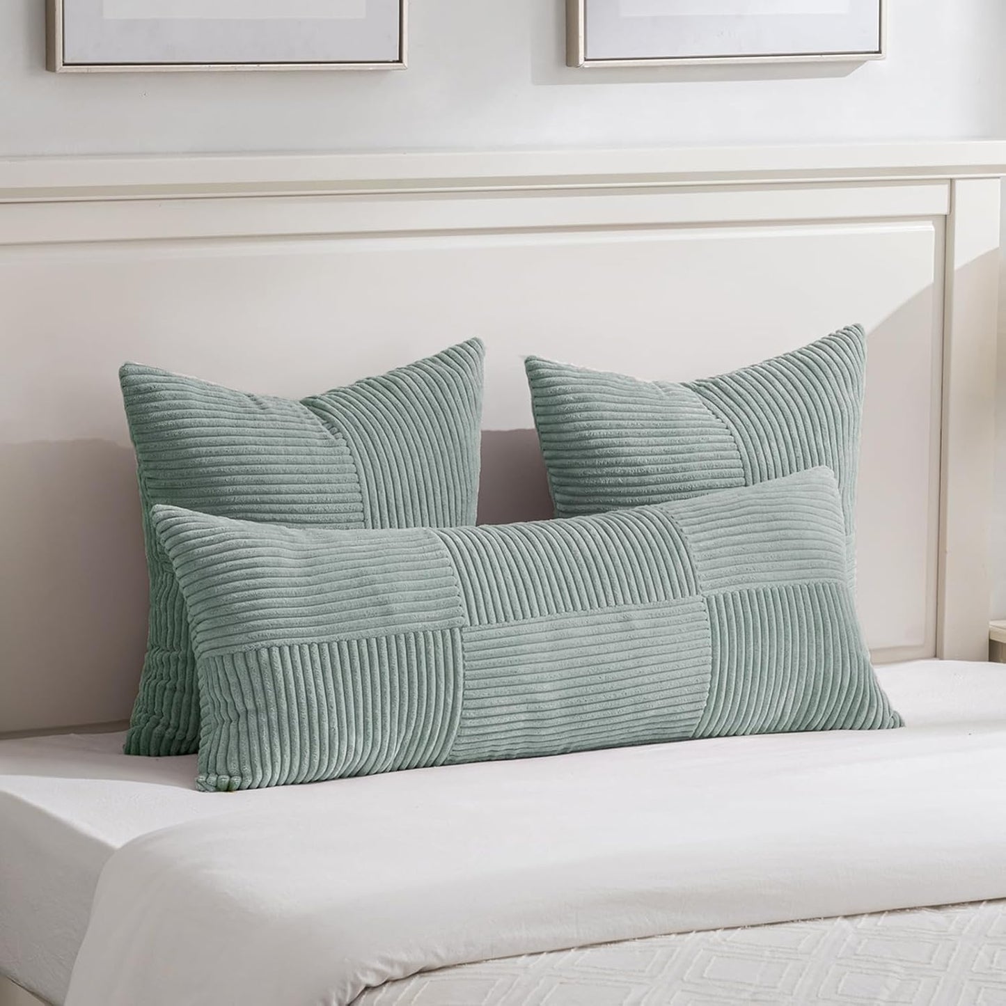 Fancy Homi 2 Packs Grey Blue Euro Decorative Throw Pillow Covers 26x26 Inch for Couch Bed Sofa, Rustic Farmhouse Boho Home Decor, Soft Corss Corduroy Patchwork Textured Square Cushion Case 66x66 cm