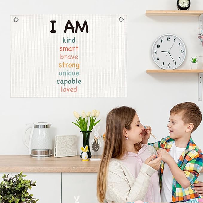 Positive Affirmations Wall Hanging Banner Flag Inspirational Decor for Office Toddler Playroom Nursery Study Room Trendy Room Motivational Quotes