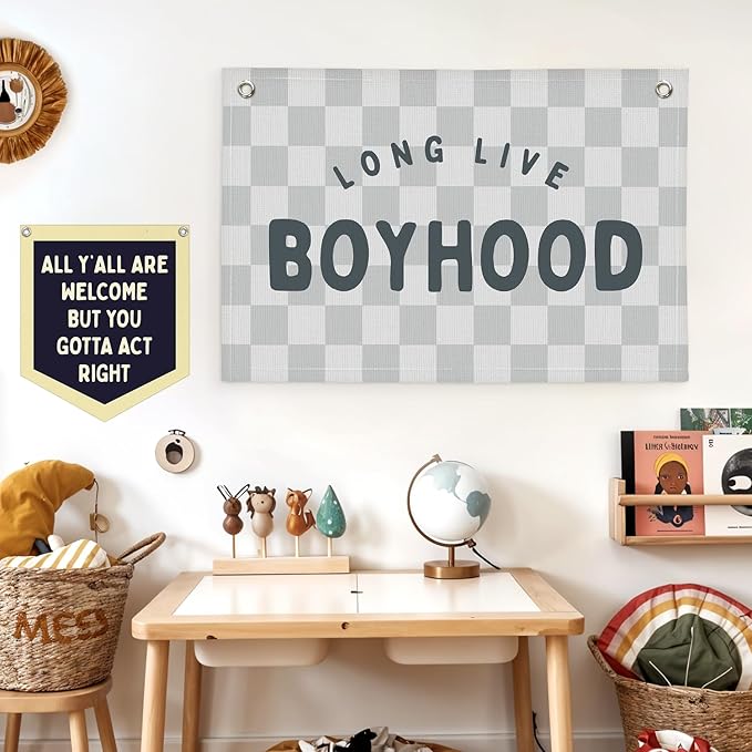 Lacama Long Live Boyhood Boys Room Decor, Boy Nursery Decor, Canvas Banner Wall Hanging Banner Flag Decor for Nursery Playroom Toddler Room, Boys Kids Rooms Decor,30x20 Inch