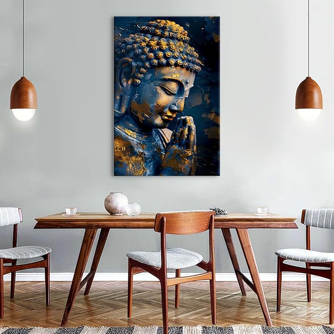 Buddhism Canvas Wall Art Buddha Head Portrait Painting Buddhist Wall Decor for Living Room Bedroom Zen Pictures Abstract Spiritual Canvas Prints Poster Meditation Artwork Yoga Home Decoration 32x48"