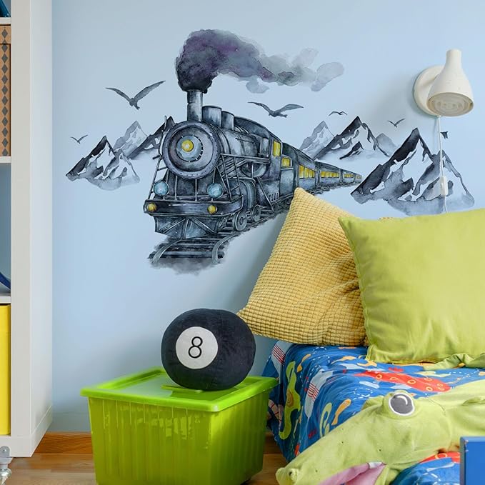 Ink Train Car Wall Stickers, 3D Wall Decals, Self Adhesive Removable, Art Decal Mural Wallpaper Decor, Kids Boy Room Bedroom Playroom (Ink Train)