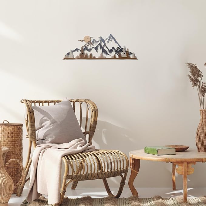 Demissle Mountain Range Metal Wall Art Decor Summit Rustic Wall Sign Forest Home Decor Sign Mountain Scene Art, 15.7 x 5.3 Inch(Colorful)