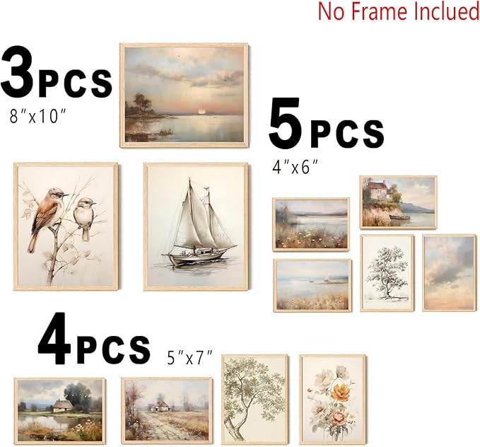 Aroutde Vintage Wall Art Prints Spring French Country Wall Decor Countryside Landscape Painting Canvas Wall Art French Farmhouse Pictures for Bedroom Living Room Gallery Wall Art Set of 12 (Unframed)