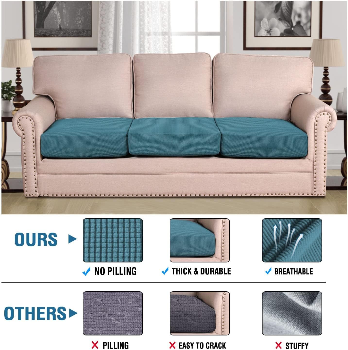 H.VERSAILTEX Super Stretch Individual Seat Sofa Covers Couch Slipcover Sets Thick Jacquard Textured Twill Fabric (3 Piece Sofa Cushion Covers, Storm Blue)