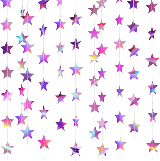 Patelai Glitter Star Garland Banner 2026 Graduation Decor 130 Feet Star Hanging Banner Twinkle Backdrop for Party Birthday Classroom Wedding Supplies(Iridescent Purple)