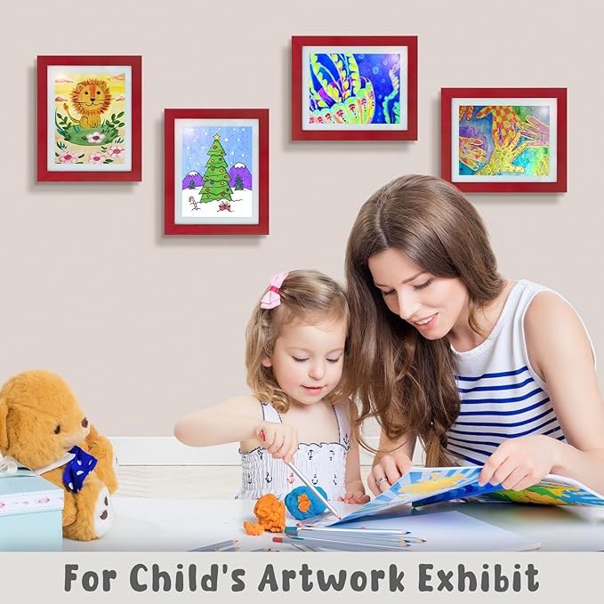 Golden State Art, 10x12.5 Kids Art Frames, Front-Opening Picture Frame Great for Kids Drawings, Artworks, Children Art Projects, Schoolwork, Home or Office (Red, Set of 2)