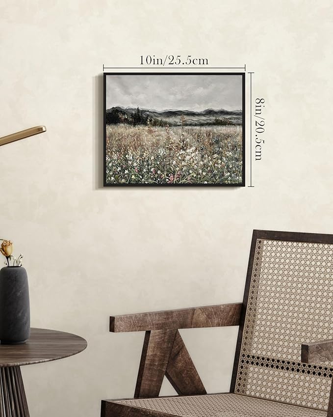 SHENIFY Vintage Landscape Framed Wall Art Meadow Flowers Farmhouse Decor Retro Classic Painting for Kitchen Living Room Bedroom Bathroom - 8x10in Black Framed