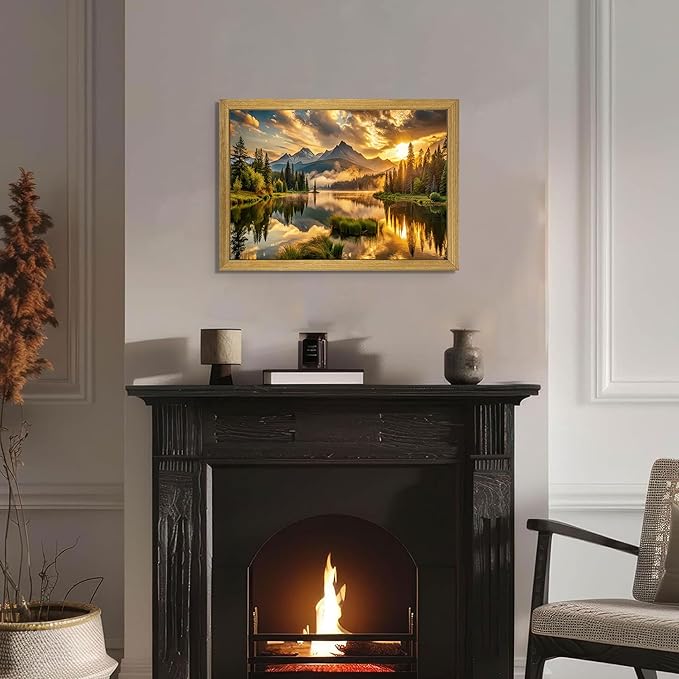 Framed Canvas Wall Art 12x16 Inch, Vintage Landscape Wall Art Decor, Countryside Farmhouse Sunset Landscape Wall Decor, Retro Mountain Vintage Painting Prints for Living Room Bedroom Home Bathroom Decor