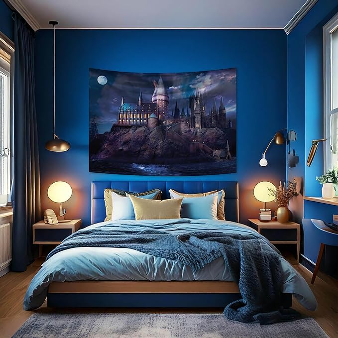 ConQuest Journals Harry Potter Hogwarts Castle at Night Backdrop Wall Banner, Large Photo Backdrop, Party Decoration, Wizarding World Room Decor, 5ft x 7ft (60'' x 84''), Officially Licensed