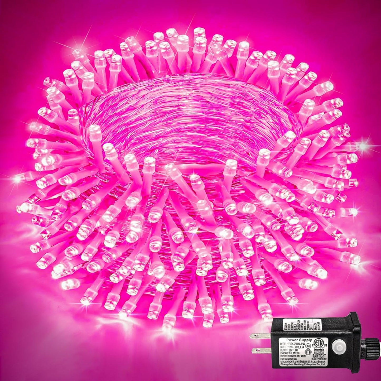250 LED Pink String Lights Outdoor, 82ft Pink Christmas Lights 8 Modes Lights Clear Wire, Plug in Waterproof Fairy String Lights for Bedroom Christmas Decorations