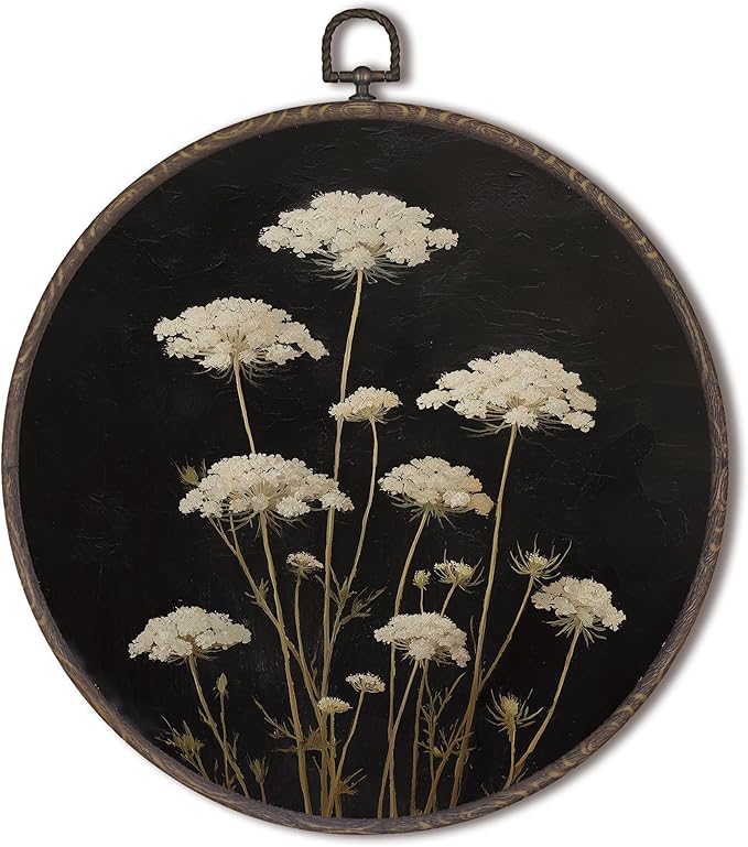 XNXLDYLH Vintage Dark Moody Botanical Round Framed Wall Art Decor, Gothic Dark Cottagecore Academia Antique Hanging Wall Decor Decorations, Rustic Floral Canvas Prints Wall Art Paintings, 10x10 Inches