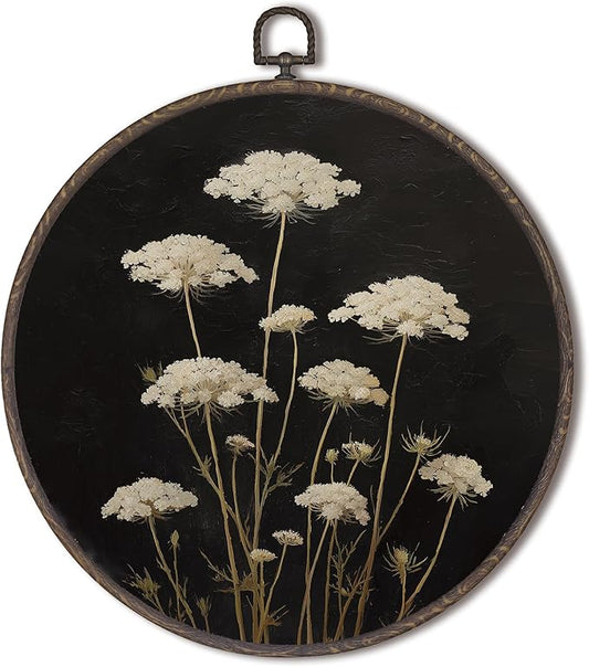 XNXLDYLH Vintage Dark Moody Botanical Round Framed Wall Art Decor, Gothic Dark Cottagecore Academia Antique Hanging Wall Decor Decorations, Rustic Floral Canvas Prints Wall Art Paintings, 10x10 Inches