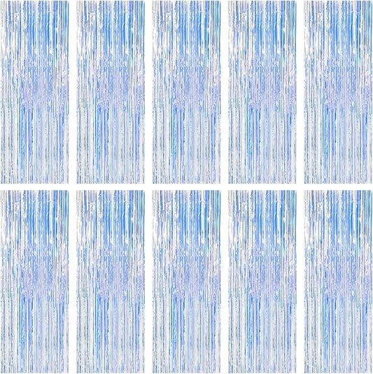 10 Pack Foil Curtain Backdrop Iridescent Metallic Tinsel Foil Fringe Curtains Photo Booth Props for Birthday Wedding Engagement Baby Shower Bachelorette Christmas Holiday Celebration Party Decoration