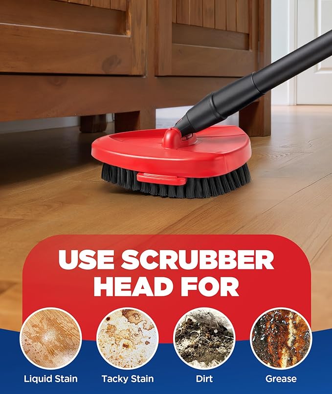 4-in-1 Mop Heads Replacements for O Cedar EasyWring 1 Tank System, Includes 1 Base | 1 Scrub Brush Head | 2 Spin Mop Heads, Full Set Mop Replace Heads for Cleaning Home, Bathroom & Kitchen