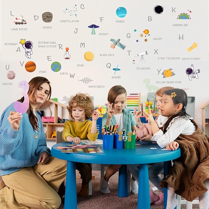 Outer Space Astronaut Wall Stickers for Kids, Astronaut Wall Stickers for Children Room, Outer Space Removable Stickers for Baby Kids Nursery Girls Bedroom Living Room Playroom Wall Decoration