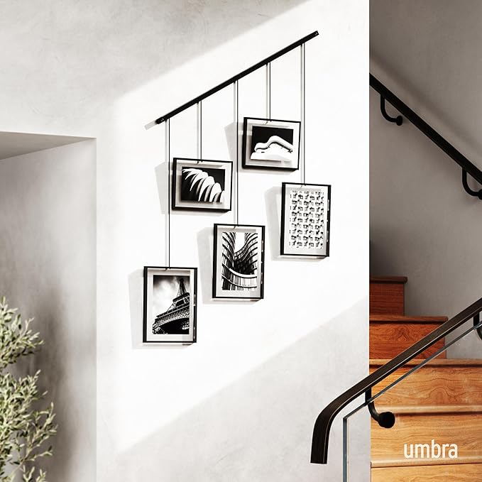 Umbra Exhibit Picture Frame Gallery Set, Adjustable Wall Collage Displays Five Photos (Two 4x6 and Three 5x7), Set of 5, Black