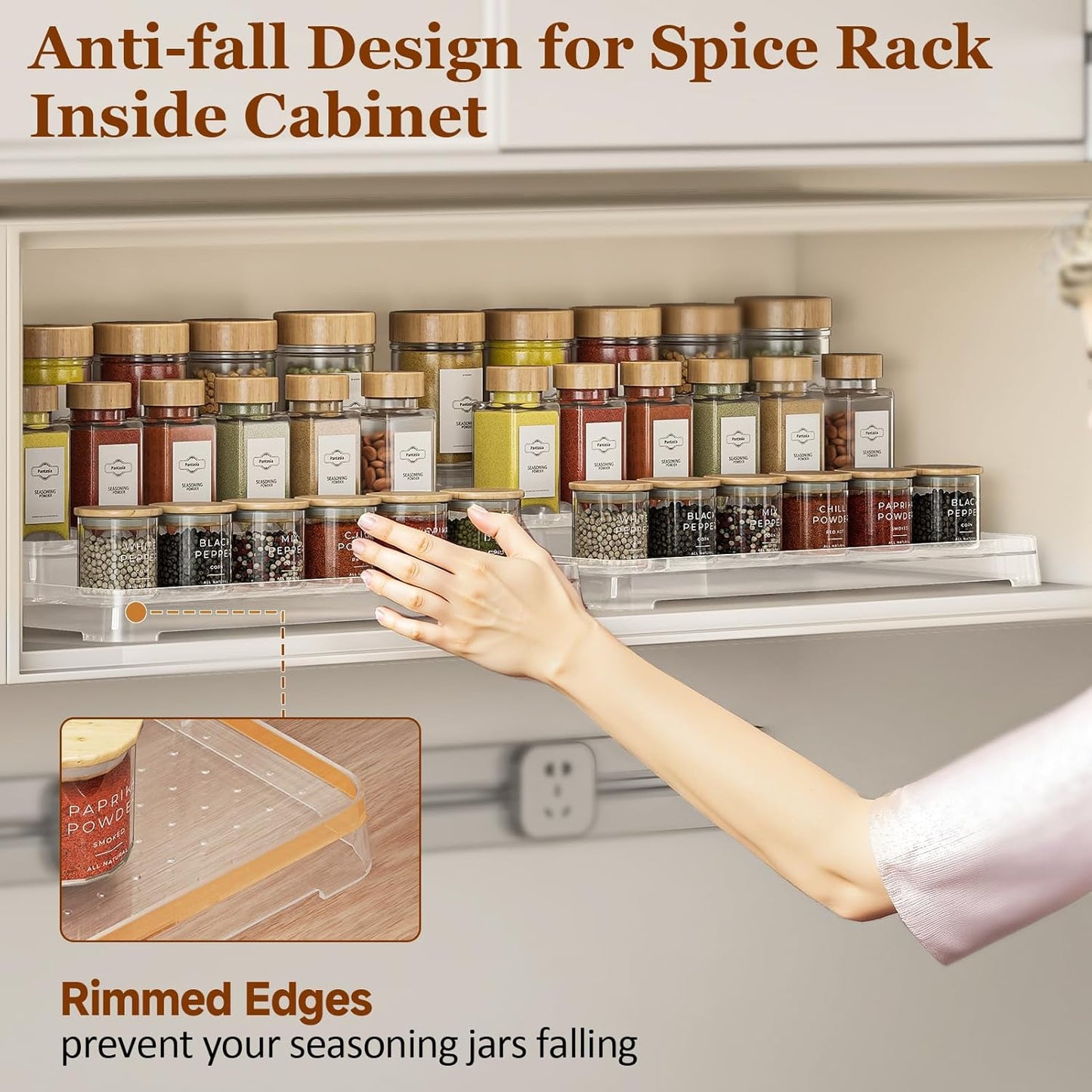 MUDEELA 2 Pack 3 Tier Spice Rack Organizer for Cabinet 11.6-Inch Spice Organization for Pantry, Non-Skid Spice Shelf with Protection Railing, Versatile Seasoning Organizer for Kitchen Counter