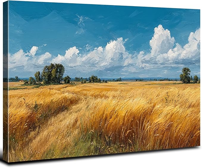 Farmhouse Kitchen Wall Art Nature Pictures Wall Decor Autumn Farm Land Painting Rustic Meadow Landscape Canvas Prints Country Trees Poster Artwork for Bedroom Living Room Home Decoration 24x36"