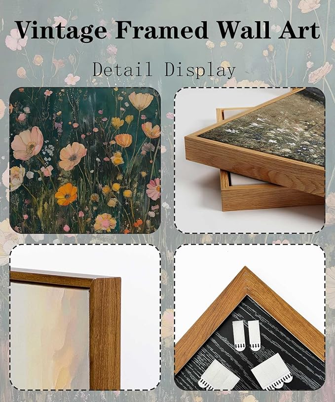 Framed Dark Moody Wildflower Wall Art Vintage Botanical Wildflower Field Floral Poster Print Nature Landscape Aesthetic Picture Wall Decor for Bedroom Living Room Home Decoration 8x10in
