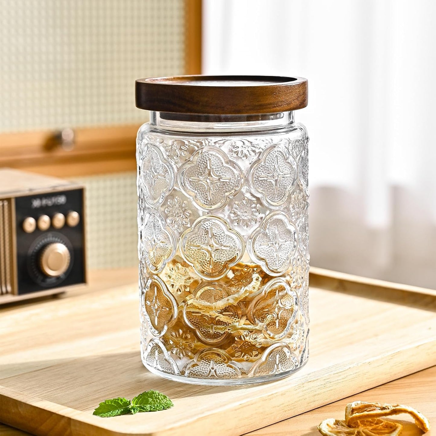32oz Vintage Glass Jar With Lid, Glass Storage Containers, Airtight Kitchen Storage Containers For Sugar, Coffee, Tea, Spice, Flour, Candy Cookie, Pasta, Cereal, Cute Decorative Jars