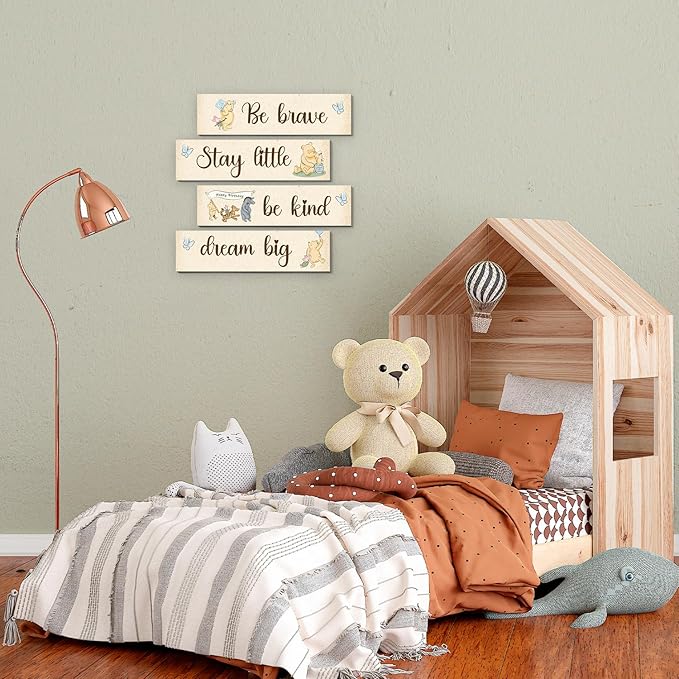 BirtDerr 4Pcs Winie Wall Decorations-he Pooh Baby Stuff-Bedroom Wall Decor-Adorable Pooh Sign for Room Nursery Decor-Baby Shower Decorations(Classic)