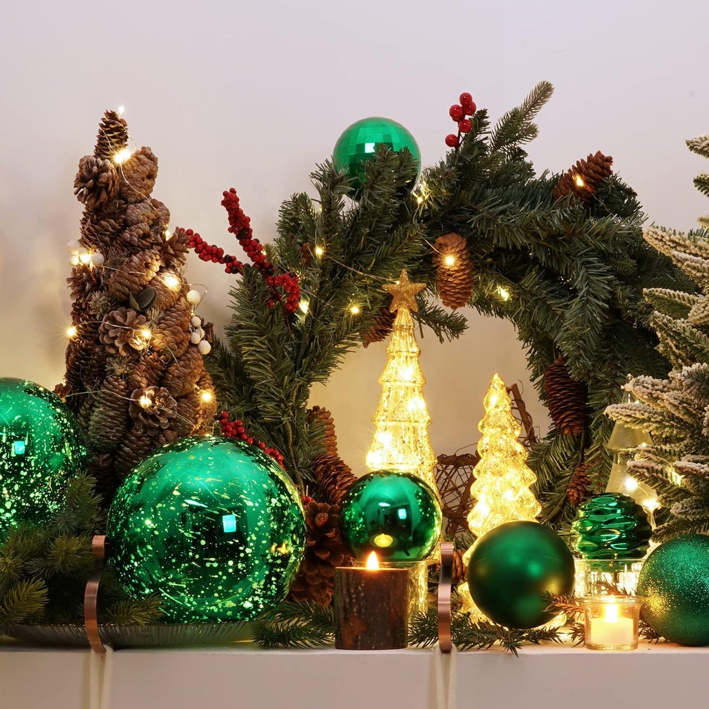 XmasExp Large Christmas Ball Ornaments,2pcs Green Giant Shatterproof Plastic Hanging Mercury Xmas Ball Decorations Christmas Tree Ornaments (Green, 6")