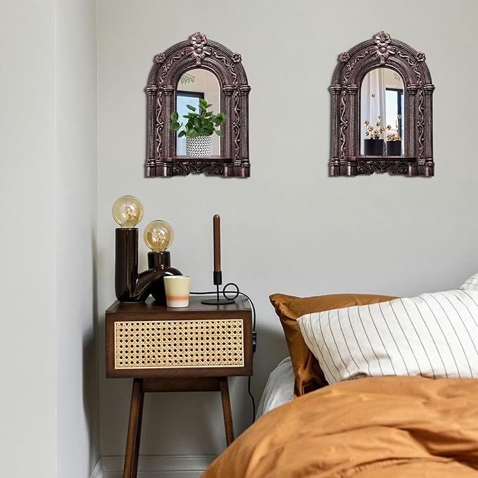 Three-Dimensional Relief Candle Sconces Set 2 Rustic Wall Mount Candle Holders Wood Hanging Wall Decor Mirrored Wall Art Hand Carved Home Decoration