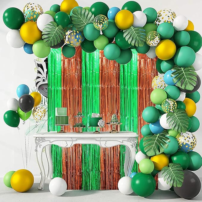 2 Pack Football Party Decorations, Green and Brown Foil Fringe Backdrop Curtains, Tinsel Streamers, Door Shimmer for Super Bowl or Birthday Party