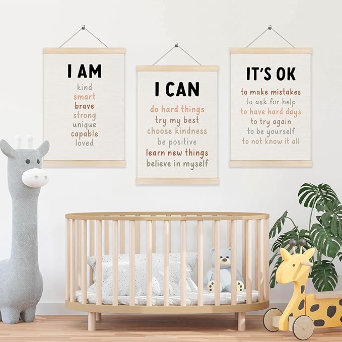 Koesus Inspirational Classroom Wall Art Poster Hanger Frame 12x16 Inch Set of 3, Motivational Canvas Pictures Prints Framed Wall Decor for Classroom Kids Room Playroom, Positive Affirmations for Kids