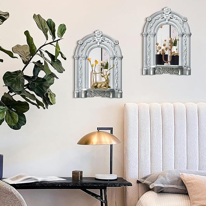 Three-Dimensional Relief Candle Sconces Set 2 Rustic Wall Mount Candle Holders Wood Hanging Wall Decor Mirrored Wall Art Hand Carved Home Decoration