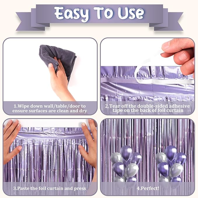 3.3 x 6.6 ft Foil Fringe Backdrop Curtains, Tinsel Streamers Party Decorations, Fringe Backdrop for Birthday, Baby Shower, Gender Reveal, Graduation (6, Light Purple)