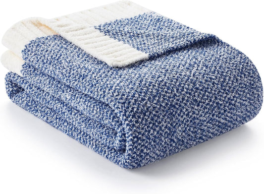 Snuggle Sac Royal Blue Throw Blankets for Couch, Super Soft Warm Blankets Cozy Knit Fuzzy Plush Lightweight Throws for Sofa, Bed,Living Room, Royal Blue, 50x60 inches