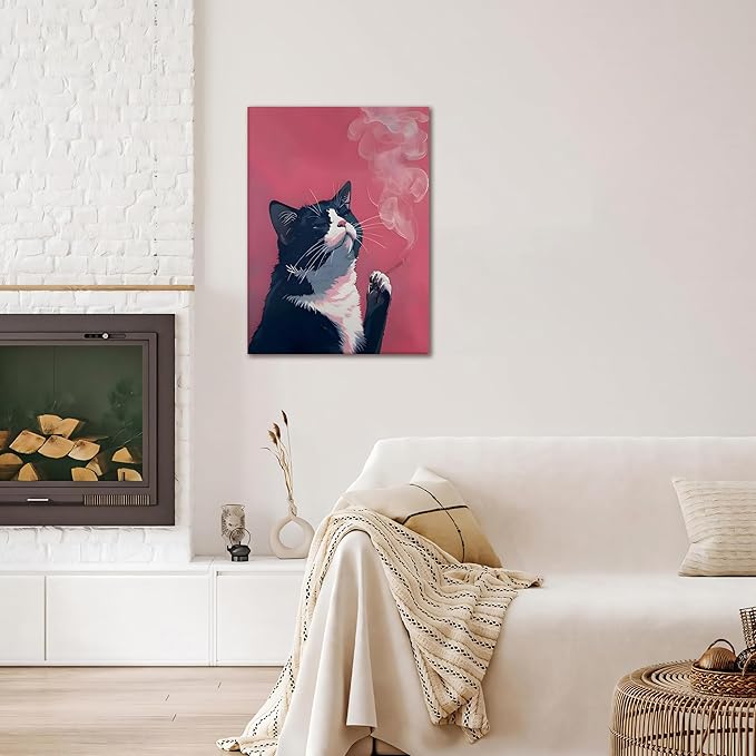 Yaneiro Funny cat canvas wall art, bathroom wall decor Black Cat A 16x24 inch Wrapped Canvas
