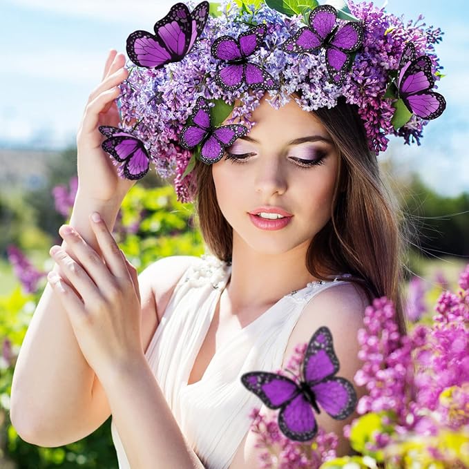 Chuangdi 48 Pcs Purple Monarch Butterfly Decorations 3 Size Fake Butterflies Realistic Butterfly Craft Artificial Mariposas Wall Decor for Craft Wedding Home Birthday Party (3.2inch,4inch,4.7inch)