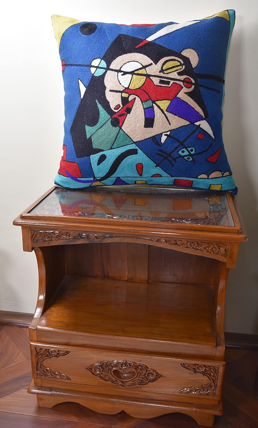 Kandinsky Modern Pillow Cover - Blue Harmony | Abstract, Contemporary, Mid Century Chair Cushion | Handmade Wool Size 18x18