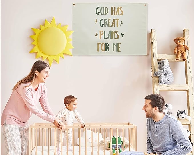 Rectangular Christian Bible Verse Scripture Canvas Banner Wall Decor Flag Sign for Baby Girl Kids,Nursery Bedroom Nursery Wall Decor,Baby Shower Baptism Christmas Gift-God Has Great Plans