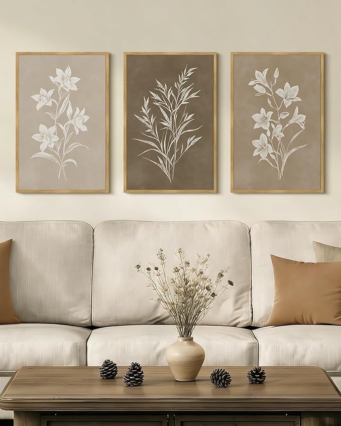 Drsoum Vintage Neutral Botanical Flower Wall Art Framed Retro Colorful Boho Floral Prints Morden Retro Wildflower Rustic Artwork Kitchen Dining Room Ready to Hang 16x24in Natural Framed