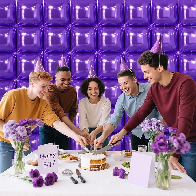 NISOCY 48PCS Purple Square Foil Balloons Wall Backdrop Double Sided Purple Balloons Tunnel Arch Kit for Baby Shower Birthday Wedding Party Decoration