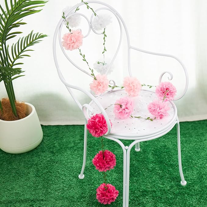 4 Pcs Gradient Pink Flower Garland Banner for Bridal Shower Decorations, Baby Shower Decorations for Girls, Pom Pom Garland, Paper Flowers Party Decorations for Birthday