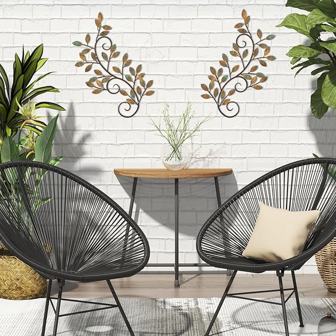 ESTART 2 Pieces Metal Tree Leaf Wall Decor Vine Olive Branch Leaf Wall Art Ornament Wall Hanging Sign for above Door, Living Room, Bathroom, Office, Indoor and Outdoor Decoration (Rusty Color)