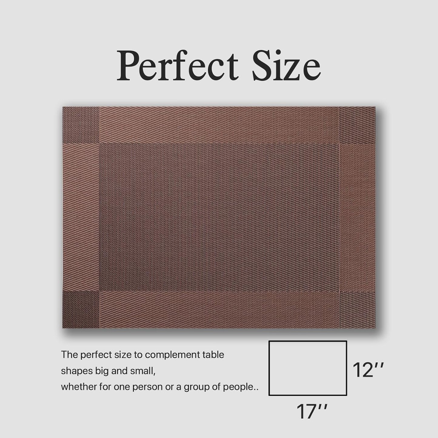 Placemats Set of 8 - Easy Clean Woven Vinyl Placemats for Dining Table, Indoor/Outdoor Place Mats, Washable PVC Table Mats（Brown Cube）