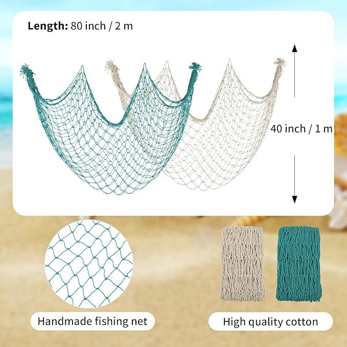 2 Pack Fish Net Decorations for Party