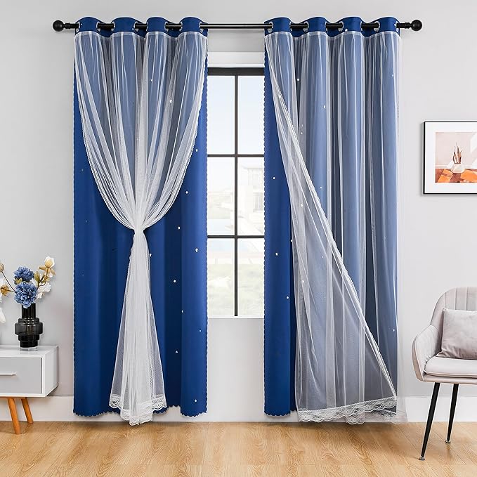 XiDi Blackout Curtains for Bedroom & Living Room, Double Layer, Unicorn Pattern, 63x52 in, 2 Panels