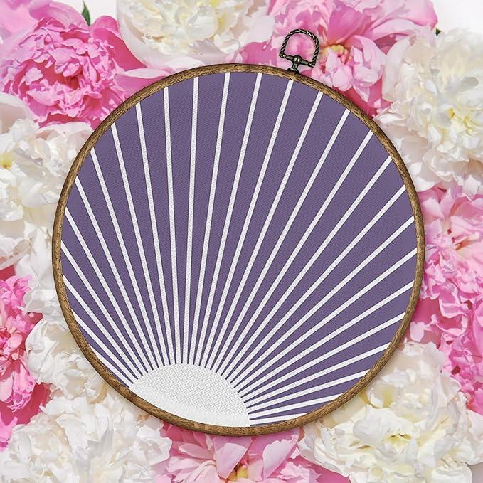 TLESKE Purple Boho Sun Round Wall Art Decor Framed 10x10, Bohemian Sunshine Canvas Wall Art Prints Artwork, Abstract Minimalist Wall Hanging Room Door Decor Decorations for Bedroom Living Room