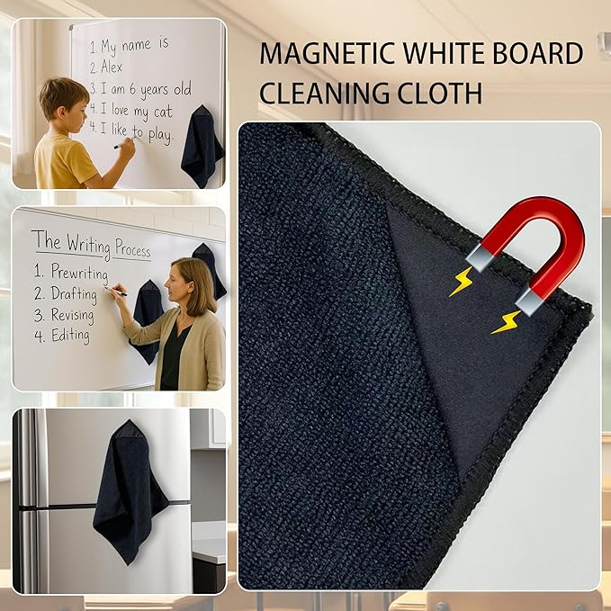 4 Pack Magnetic Microfiber Cleaning Cloth Erase Erasers Cleaner for Whiteboards, Blackboards, Chalkboards, Glassboards, Home, Office, School,10'' x 10''
