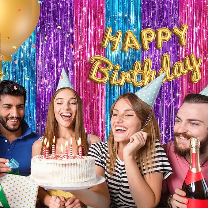 Rainbow Fringe Curtain Party Streamers 2Pack 3.3x8.3 Ft Foil Fringe Backdrop Curtains for Birthday Wedding Bridal Baby Shower Holiday Tinsel Streamers Rainbow Party Decorations Door Streamer