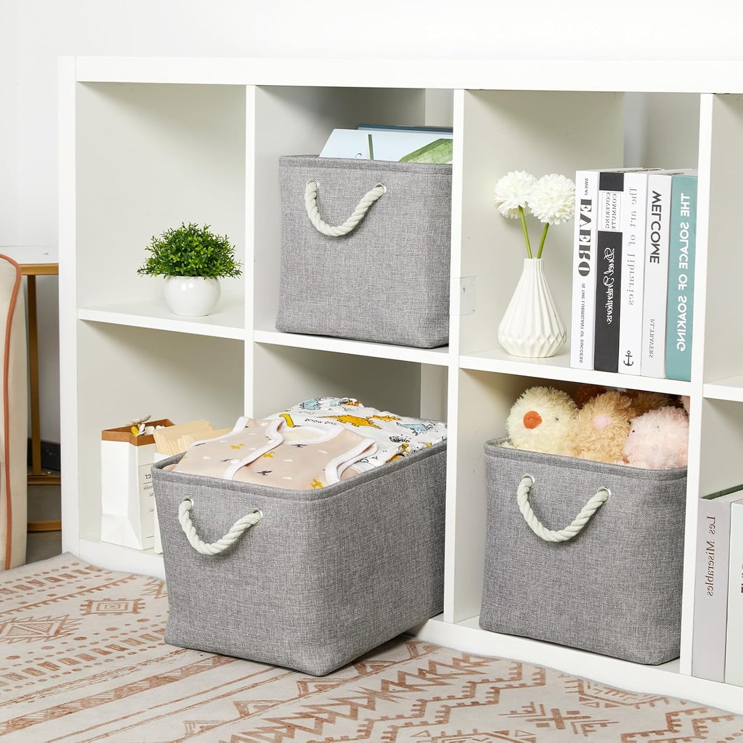Bidtakay Storage Baskets Gray 3 Pack Shelf Baskets Collapsible Storage Bins for Clothes 15X11X9.5Inch Decorative Baskets with Handles Large Baskets for Organizing Closet Home Storage (Grey)